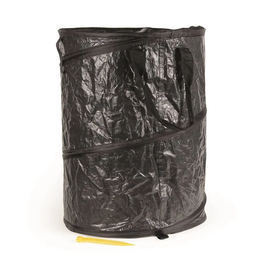 42893 – CAMCO Trash Can, Round Collapsible 18 Inch Diameter x 24 Inch Height Black Vinyl Holds 33 Gallon Bags With Zi...